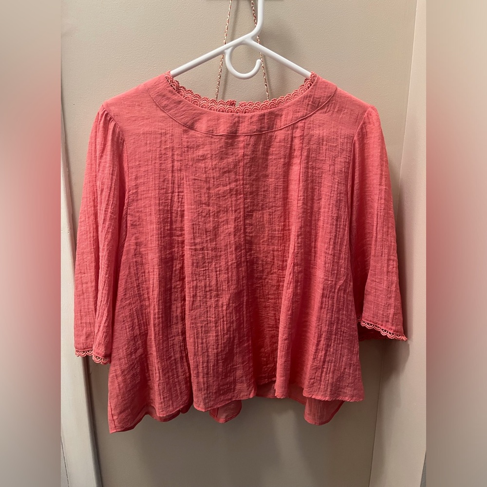 Anthropologie Pink Smocked Blouse with 3/4 Sleeves